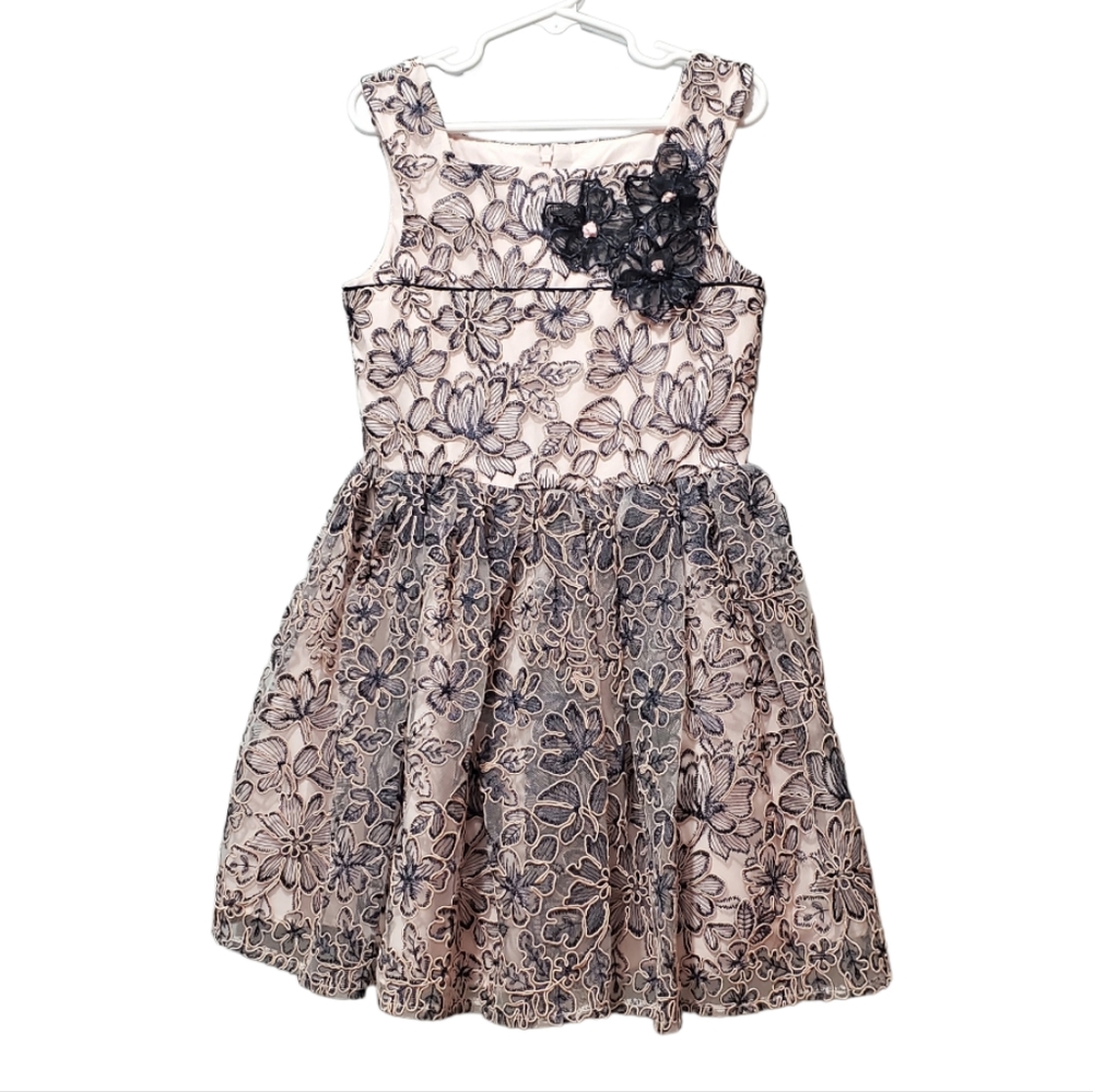 Belle Badgley Mischka Navy & Pink Lace Dress